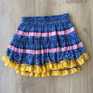 Misa Los Angeles Blue and Yellow Ruffled Mini Skirt XS